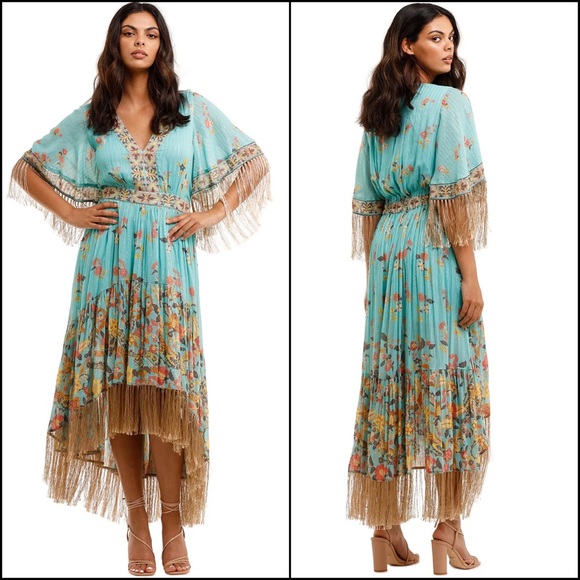 Spell and the Gypsy Collective Floral High Low Tassel Fringe Midi Maxi Dress - Picture 6 of 16